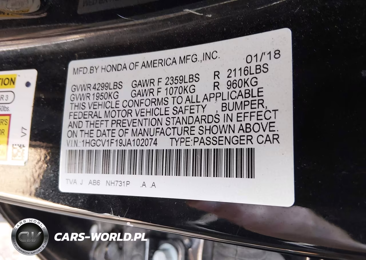 2018 Honda Accord Lx VIN:1HGCV1F19JA102074 - 9