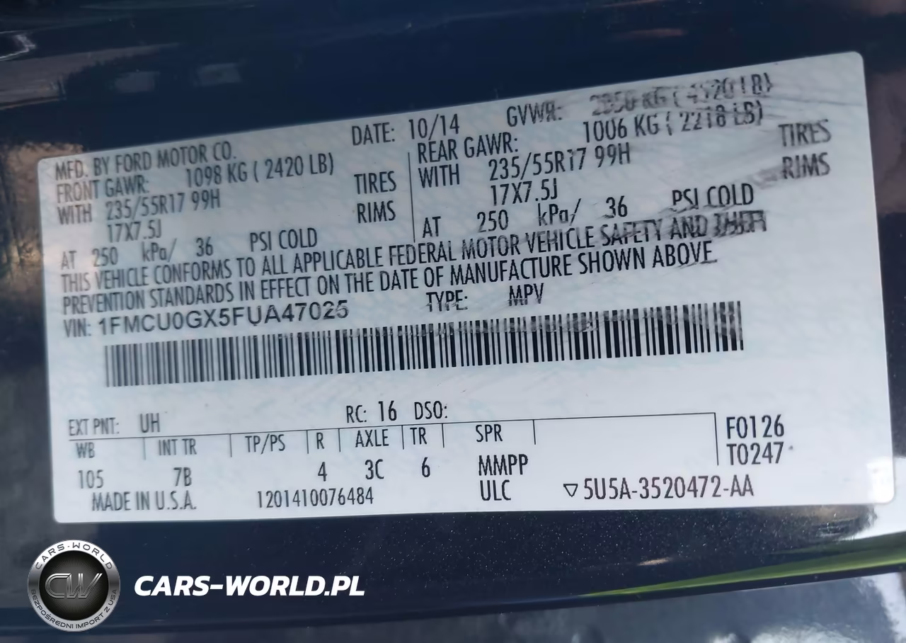 2015 Ford Escape Se VIN:1FMCU0GX5FUA47025 - 9