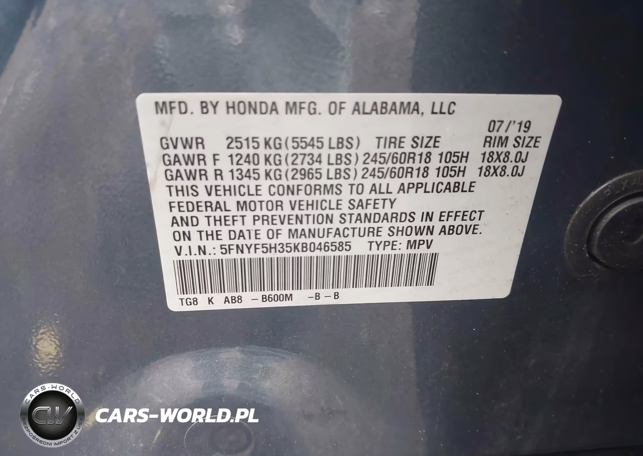 2019 Honda Pilot Ex VIN:5FNYF5H35KB046585 - 9