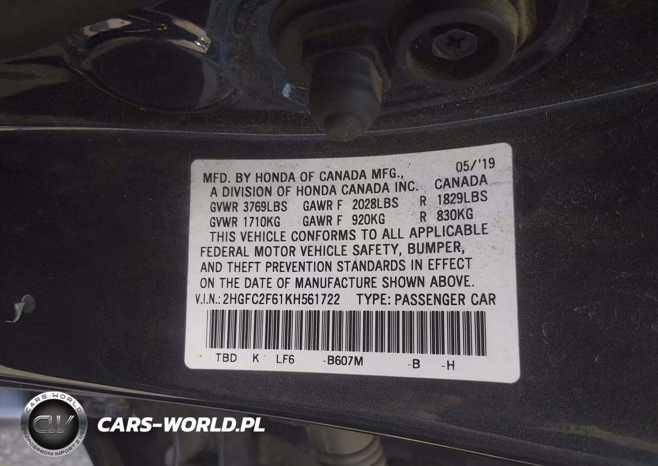 2019 Honda Civic Lx VIN:2HGFC2F61KH561722 - 9