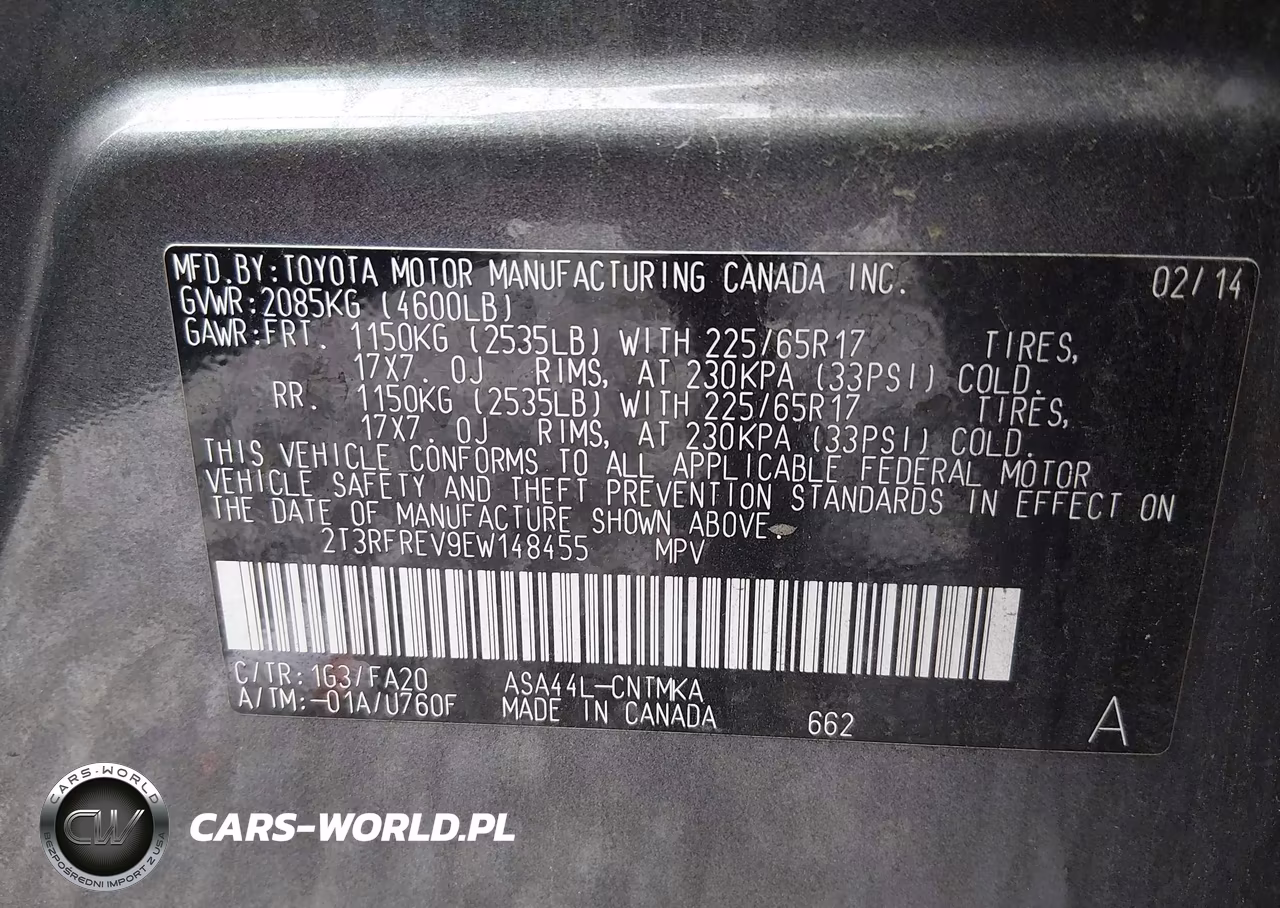 2014 Toyota Rav4 Xle VIN:2T3RFREV9EW148455 - 9