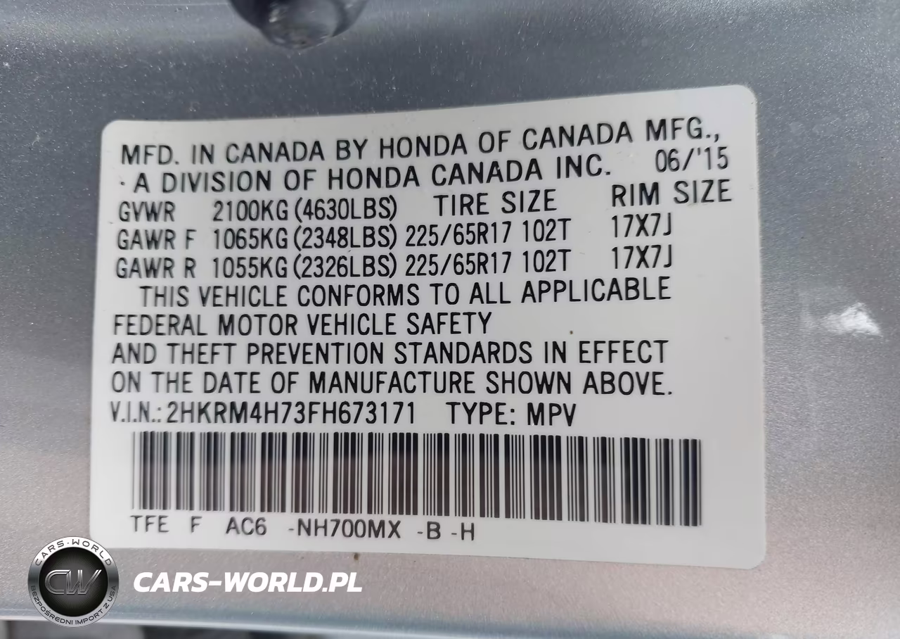 2015 Honda Cr-V Ex-L VIN:2HKRM4H73FH673171 - 9