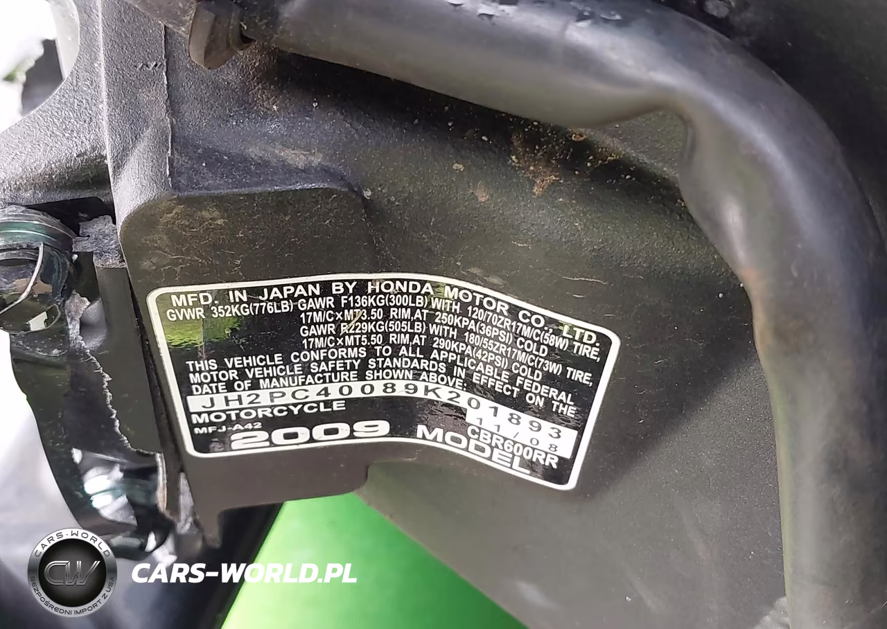 2009 Honda Cbr600 Rr VIN:JH2PC40089K201893 - 10