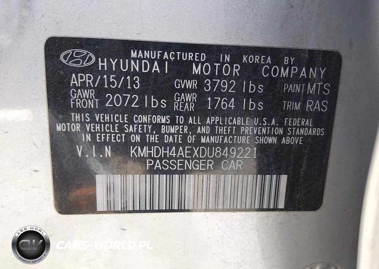 2013 Hyundai Elantra Gls VIN:KMHDH4AEXDU849221 - 9