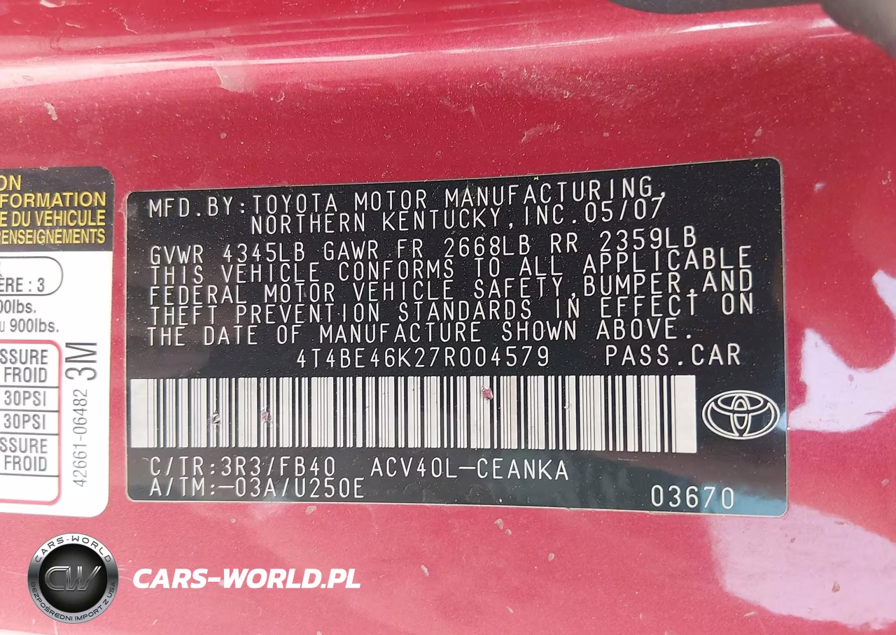 TOYOTA CAMRY CE VIN:4T4BE46K27R004579 - 9