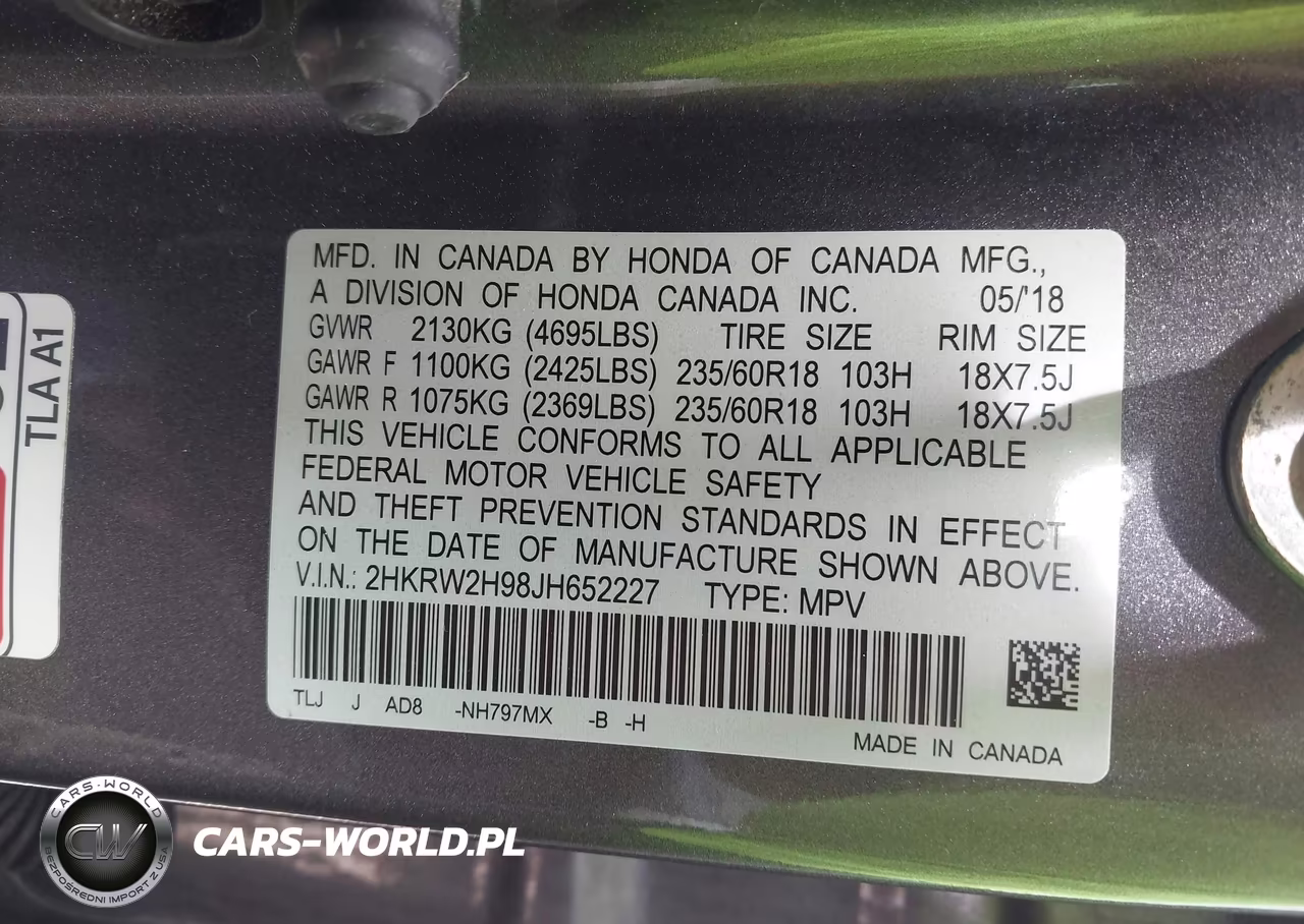 2018 Honda Cr-V Touring VIN:2HKRW2H98JH652227 - 9