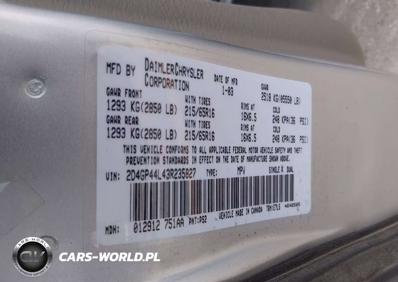 2003 Dodge Grand Caravan Sport VIN:2D4GP44L43R235827 - 9