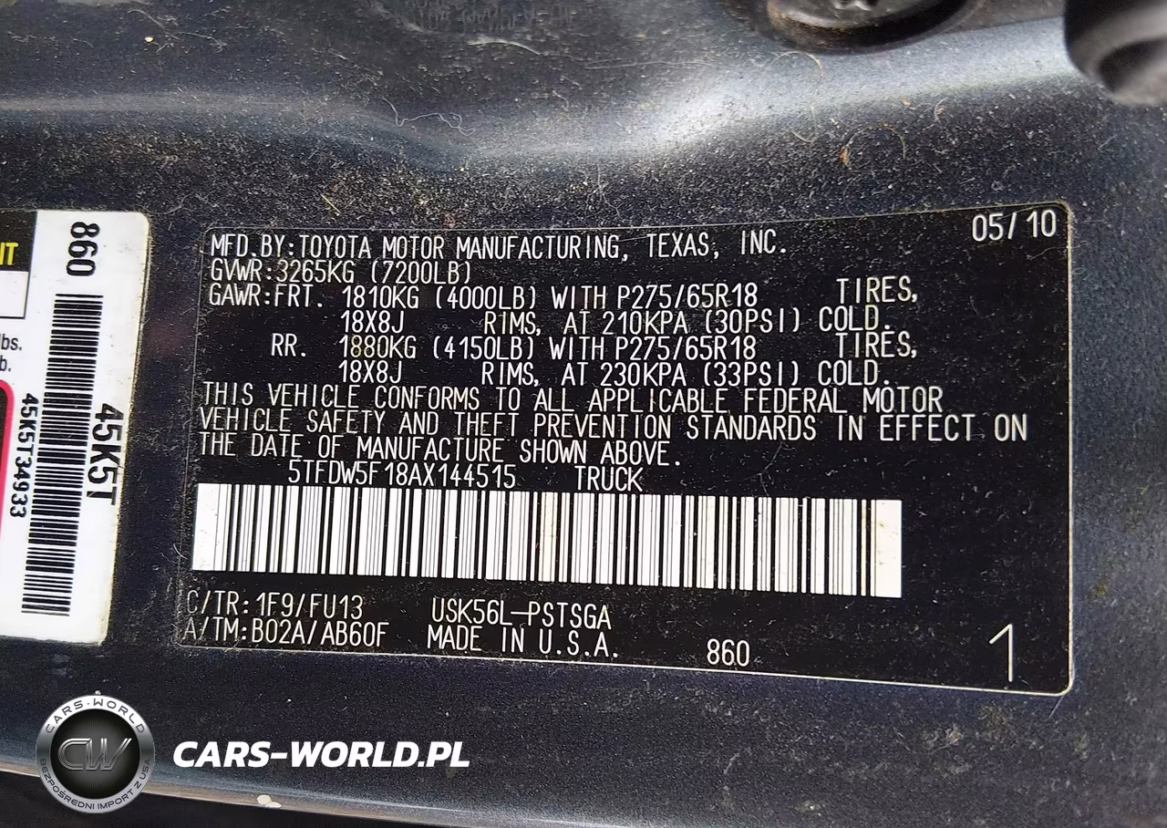 2010 Toyota Tundra Grade 5.7L V8 VIN:5TFDW5F18AX144515 - 9