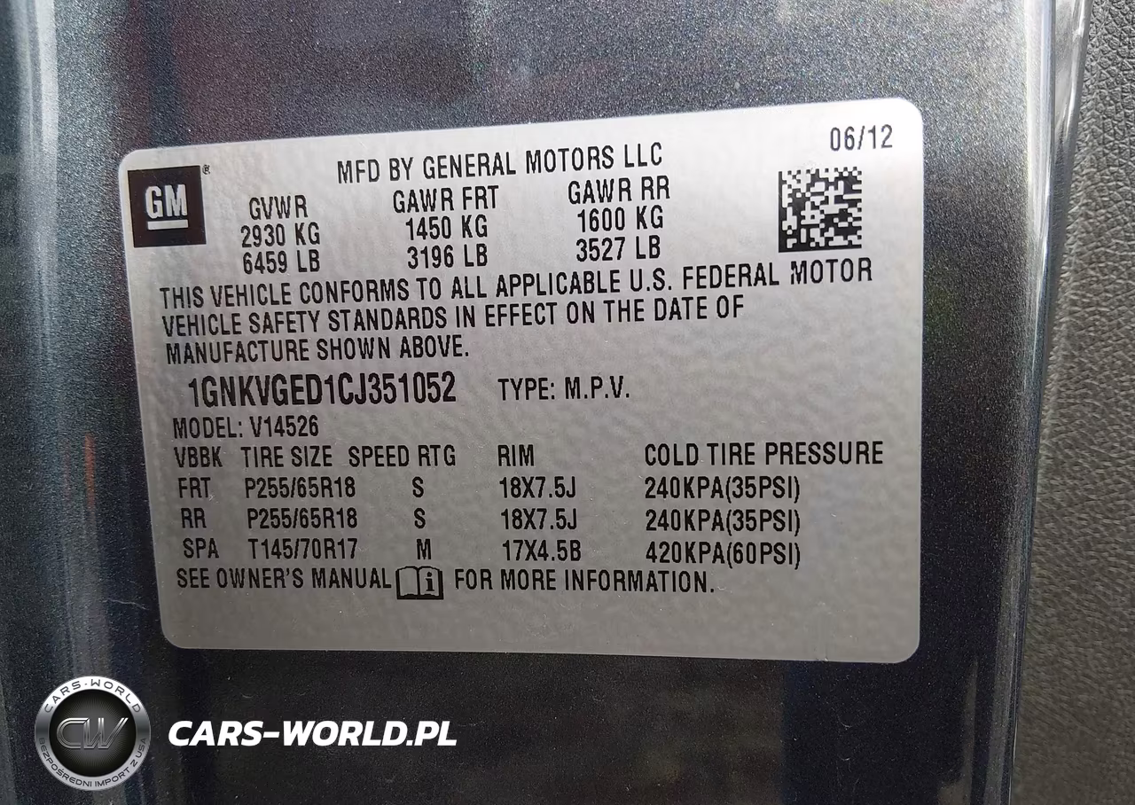 2012 Chevrolet Traverse Lt W-1Lt VIN:1GNKVGED1CJ351052 - 9