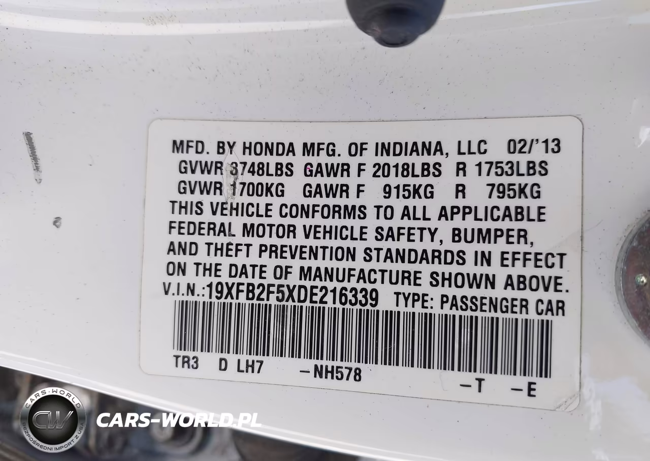 2013 Honda Civic Lx VIN:19XFB2F5XDE216339 - 9
