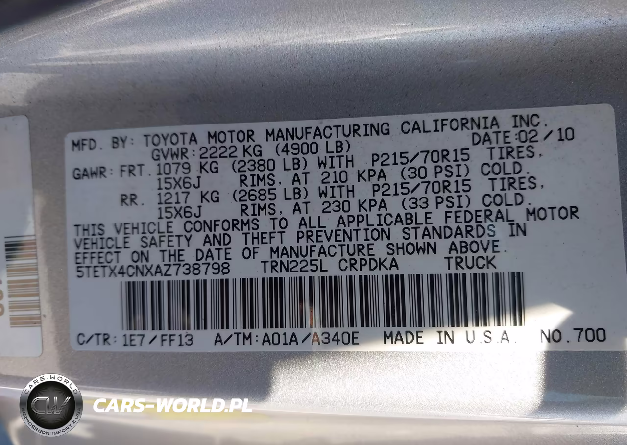 2010 Toyota Tacoma VIN:5TETX4CNXAZ738798 - 9