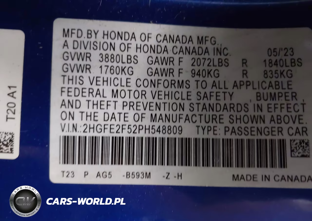 2023 Honda Civic Sport VIN:2HGFE2F52PH548809 - 9