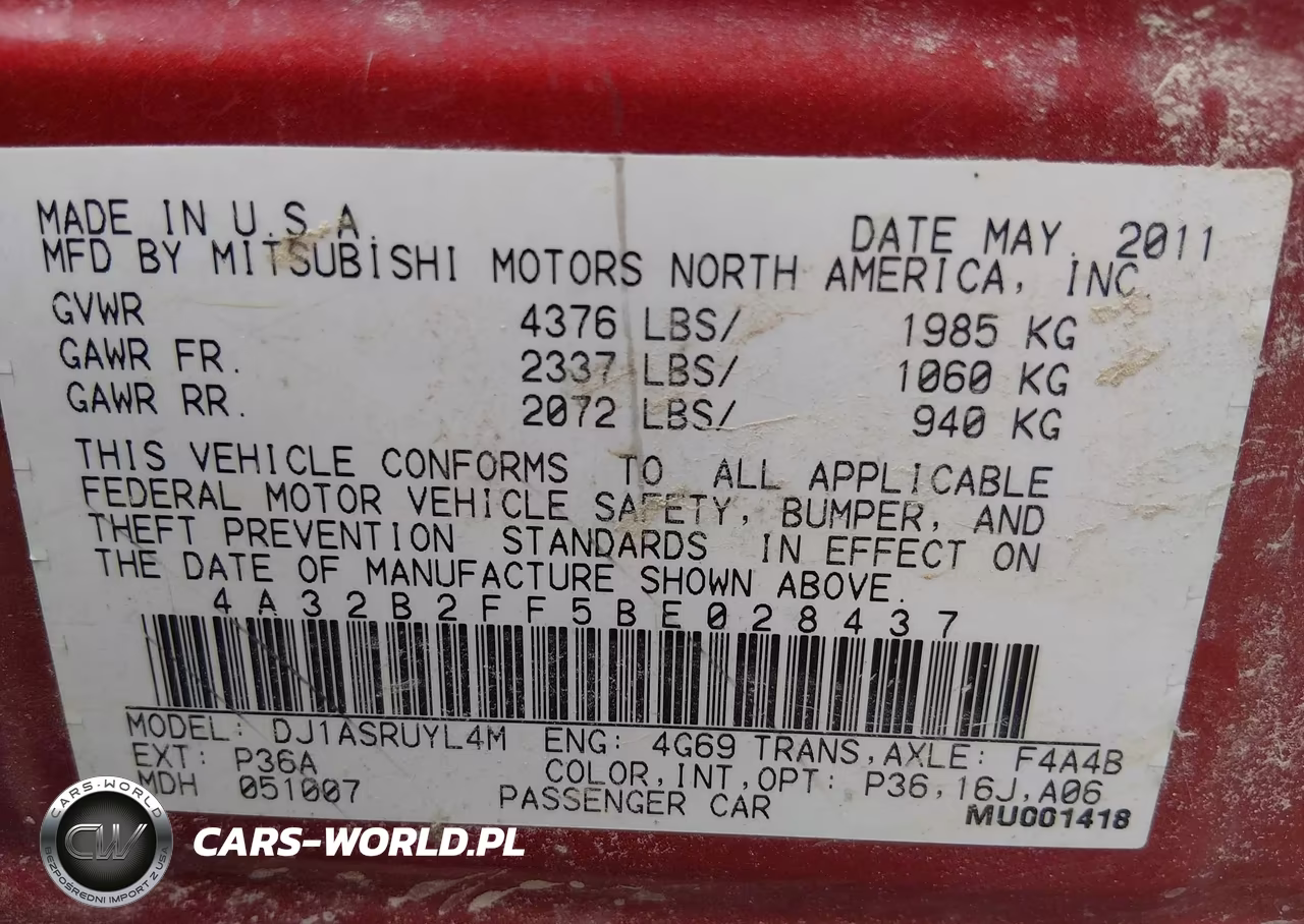 2011 Mitsubishi Galant Fe VIN:4A32B2FF5BE028437 - 9