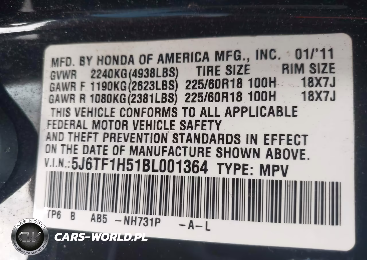 2011 Honda Accord Crosstour Ex-L VIN:5J6TF1H51BL001364 - 9