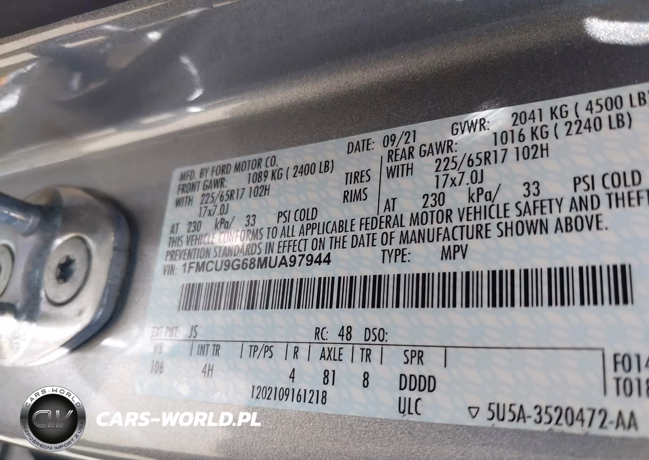 2021 Ford Escape Se VIN:1FMCU9G68MUA97944 - 9
