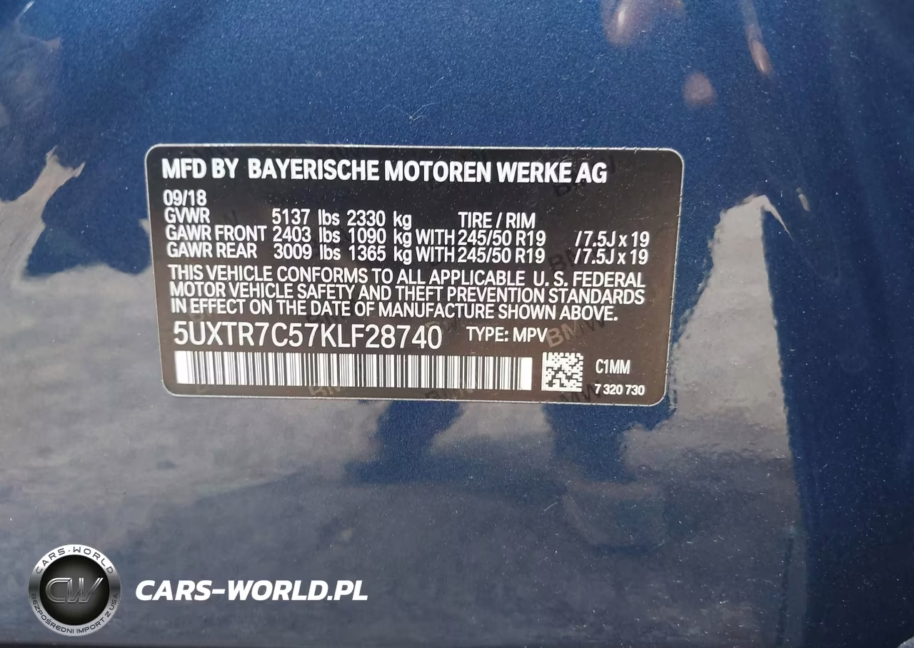 2019 BMW X3 Sdrive30I VIN:5UXTR7C57KLF28740 - 9