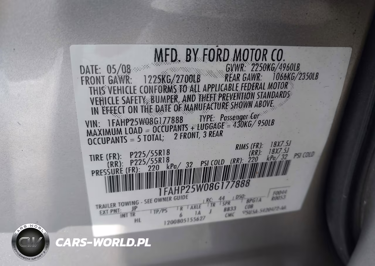 2008 Ford Taurus Limited VIN:1FAHP25W08G177888 - 9