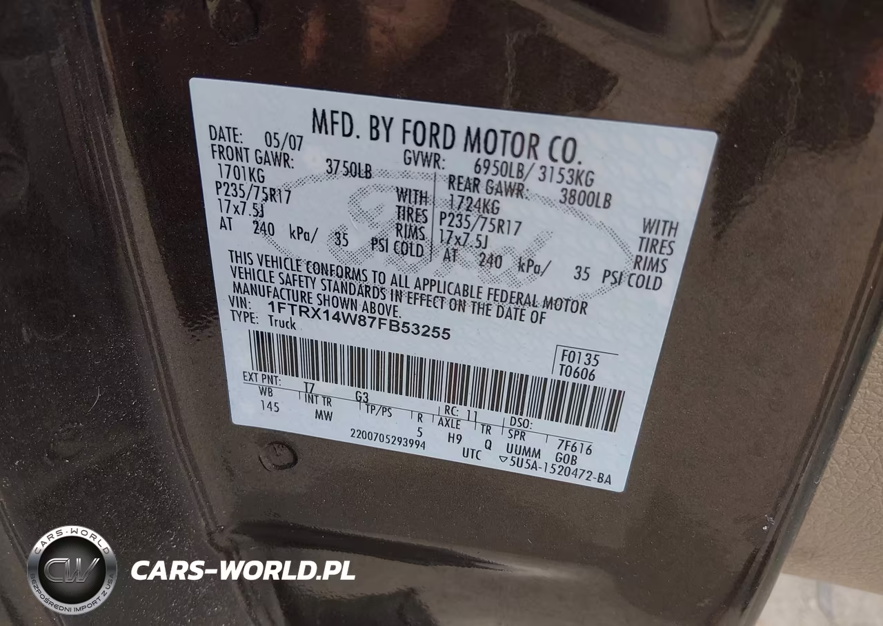 2007 Ford F-150 Fx4-Stx-Xl-Xlt VIN:1FTRX14W87FB53255 - 9