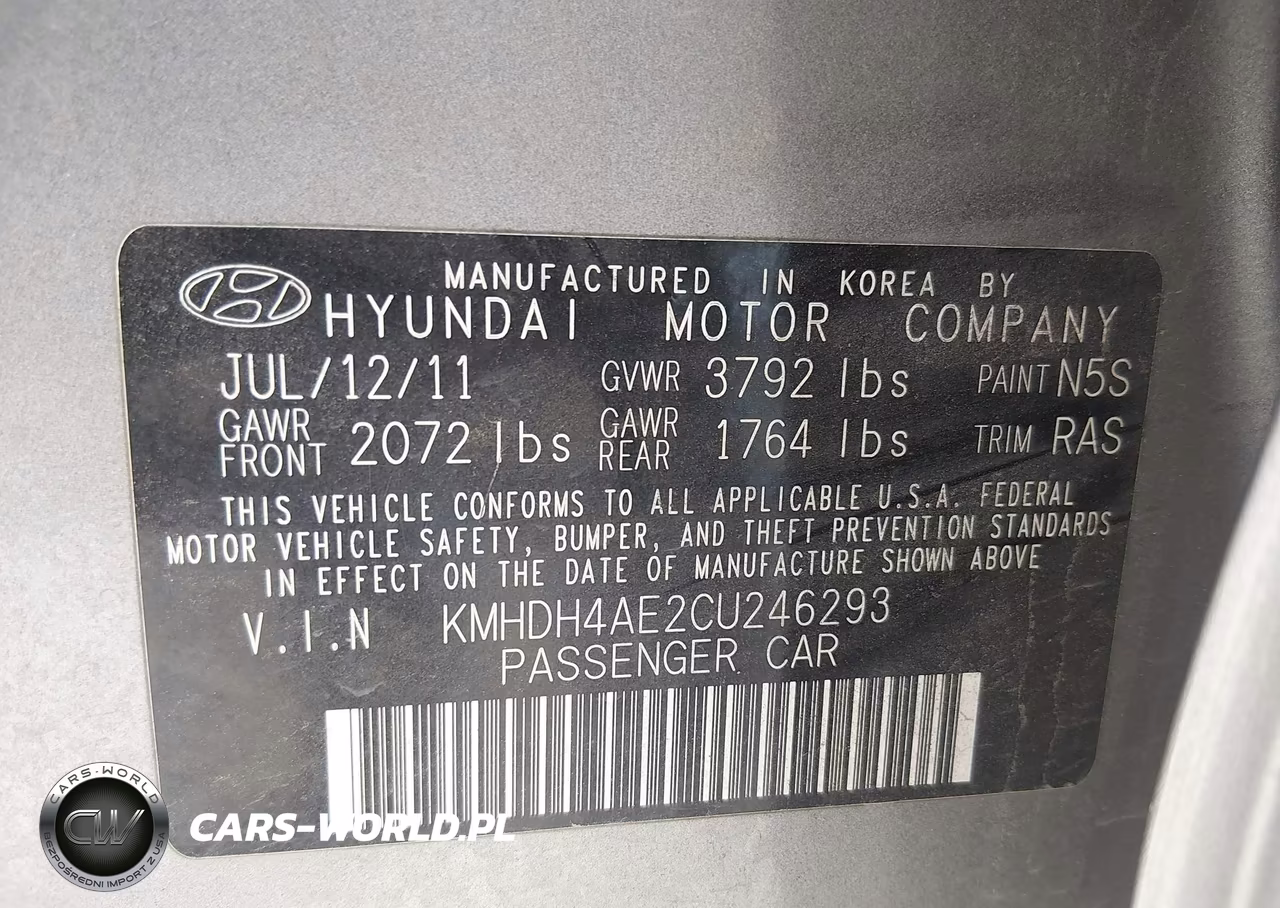 2012 Hyundai Elantra Limited (Ulsan Plant) VIN:KMHDH4AE2CU246293 - 9