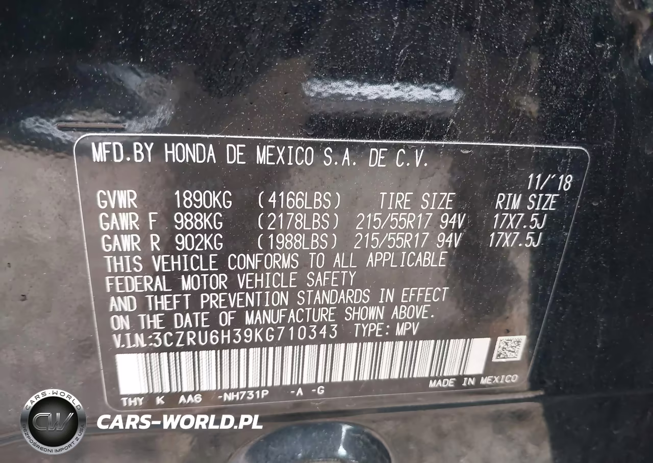 2019 Honda Hr-V Lx VIN:3CZRU6H39KG710343 - 9