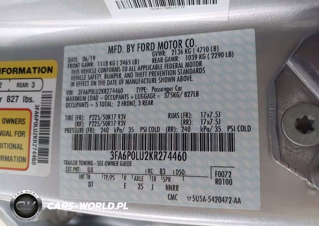 2019 Ford Fusion Hybrid Se VIN:3FA6P0LU2KR274460 - 9
