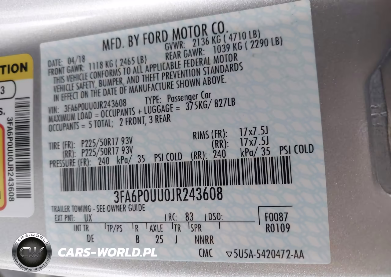 2018 Ford Fusion Hybrid S VIN:3FA6P0UU0JR243608 - 9