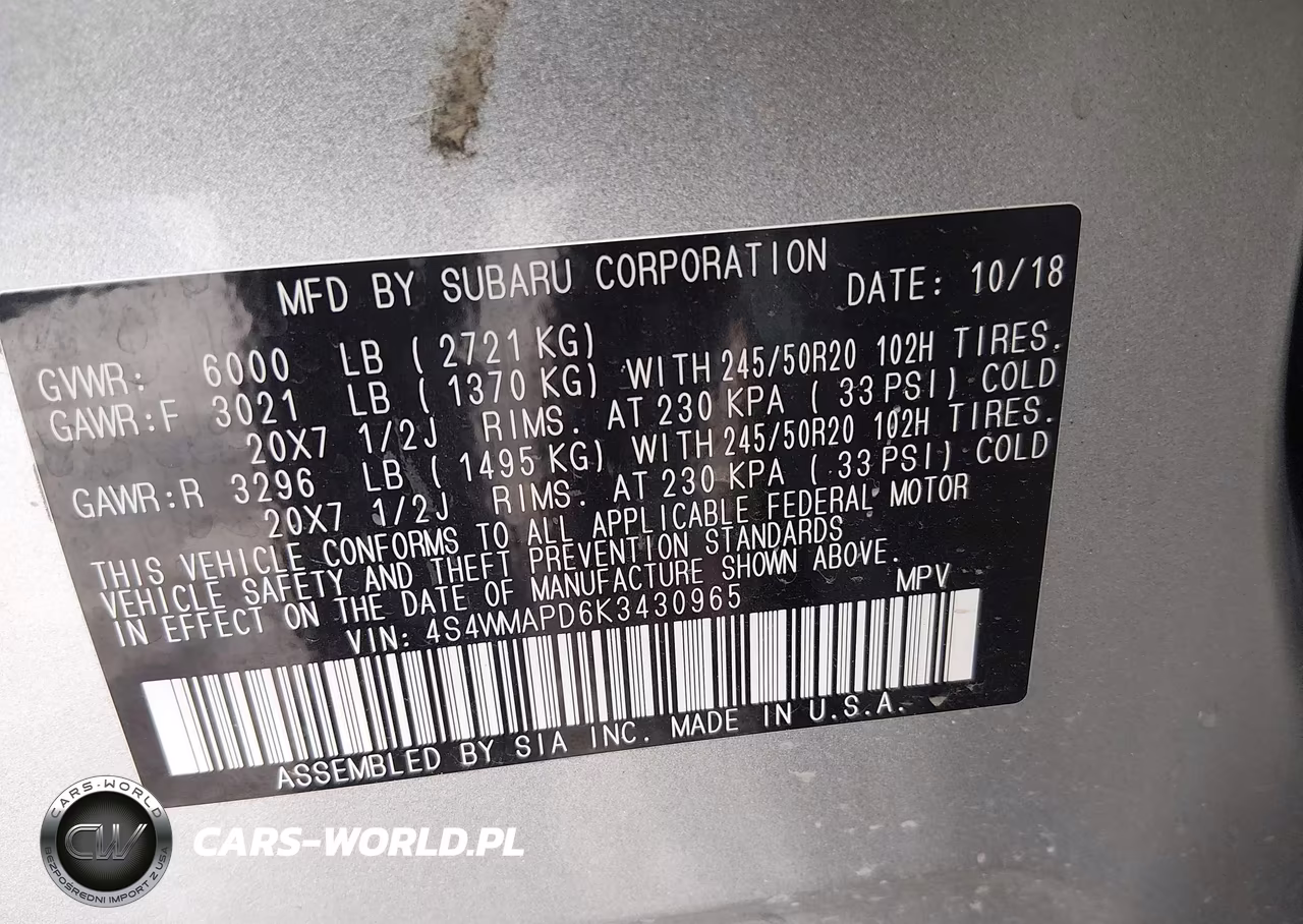 2019 Subaru Ascent Limited VIN:4S4WMAPD6K3430965 - 9
