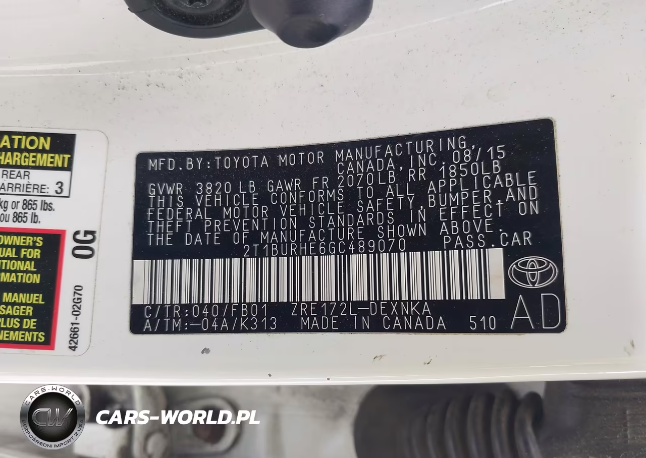 2016 Toyota Corolla Le VIN:2T1BURHE6GC489070 - 9
