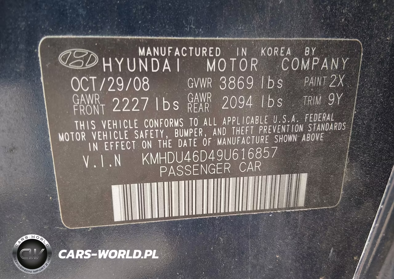 2009 Hyundai Elantra Gls VIN:KMHDU46D49U616857 - 9