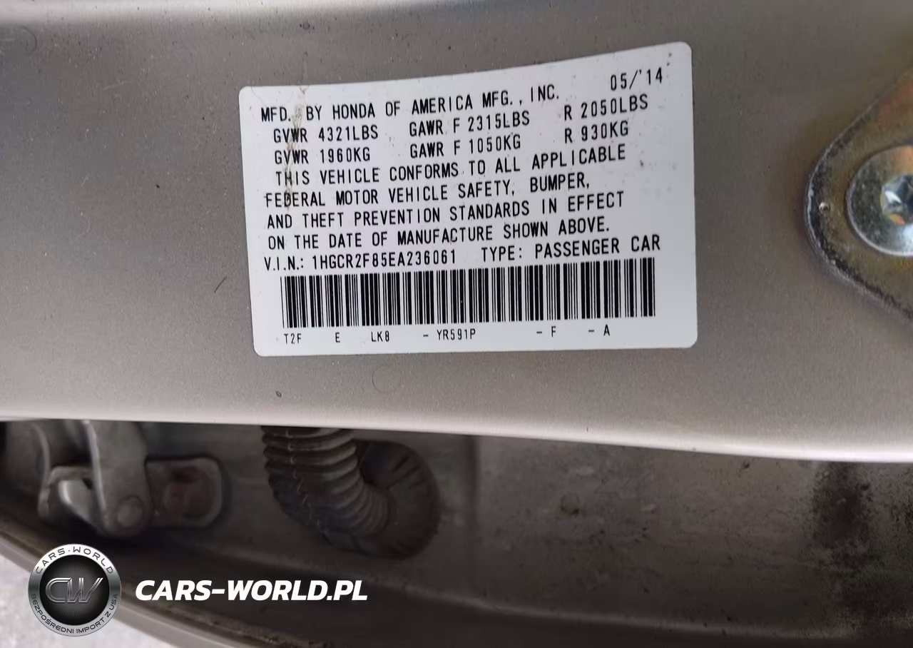 2014 Honda Accord Ex-L VIN:1HGCR2F85EA236061 - 9