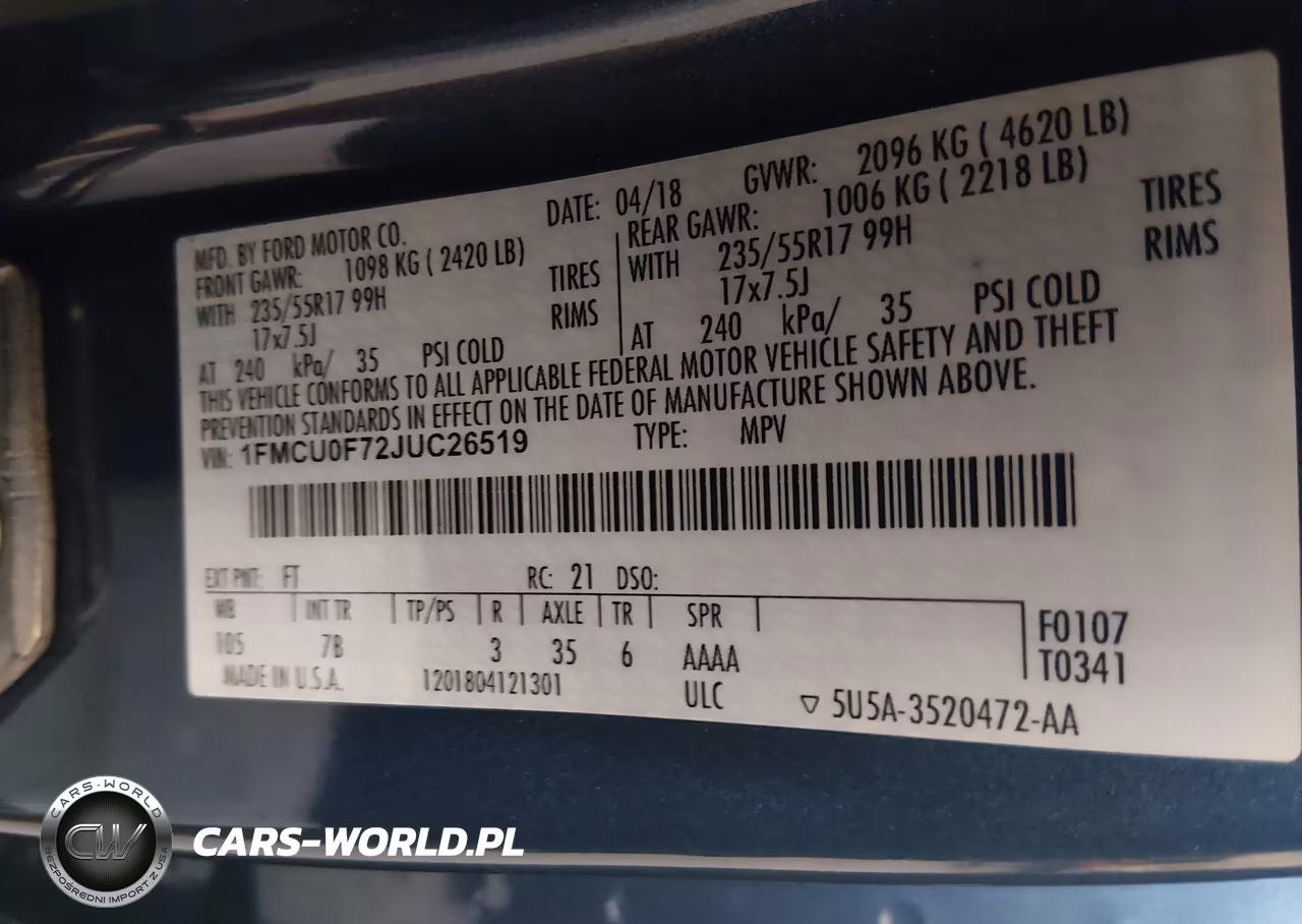 2018 Ford Escape S VIN:1FMCU0F72JUC26519 - 9