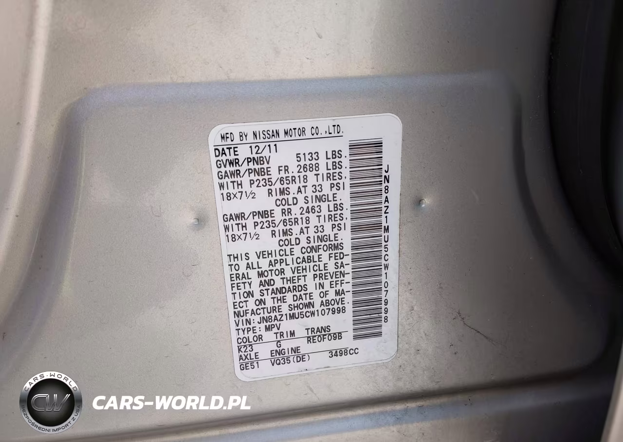 2012 Nissan Murano S VIN:JN8AZ1MU5CW107998 - 9