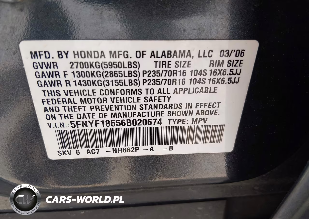 2006 Honda Pilot Ex-L VIN:5FNYF18656B020674 - 9
