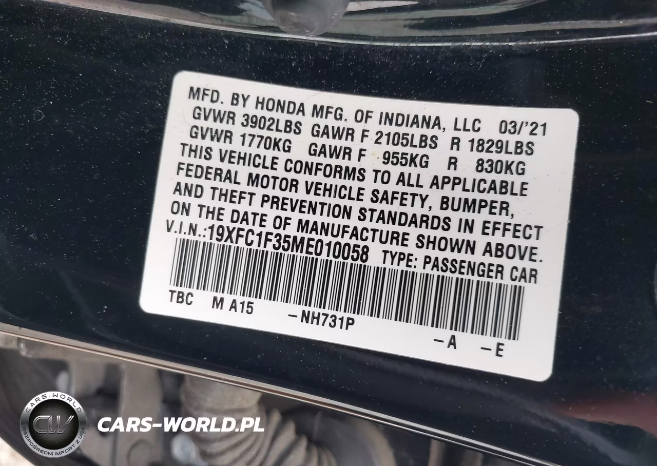 2021 Honda Civic Ex VIN:19XFC1F35ME010058 - 9
