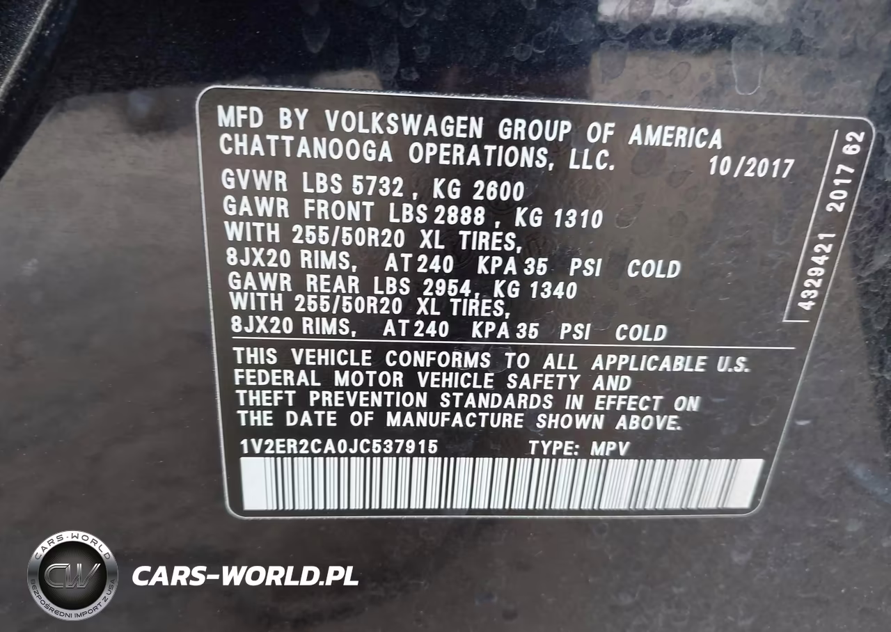 2018 Volkswagen Atlas 3.6L V6 Sel VIN:1V2ER2CA0JC537915 - 9