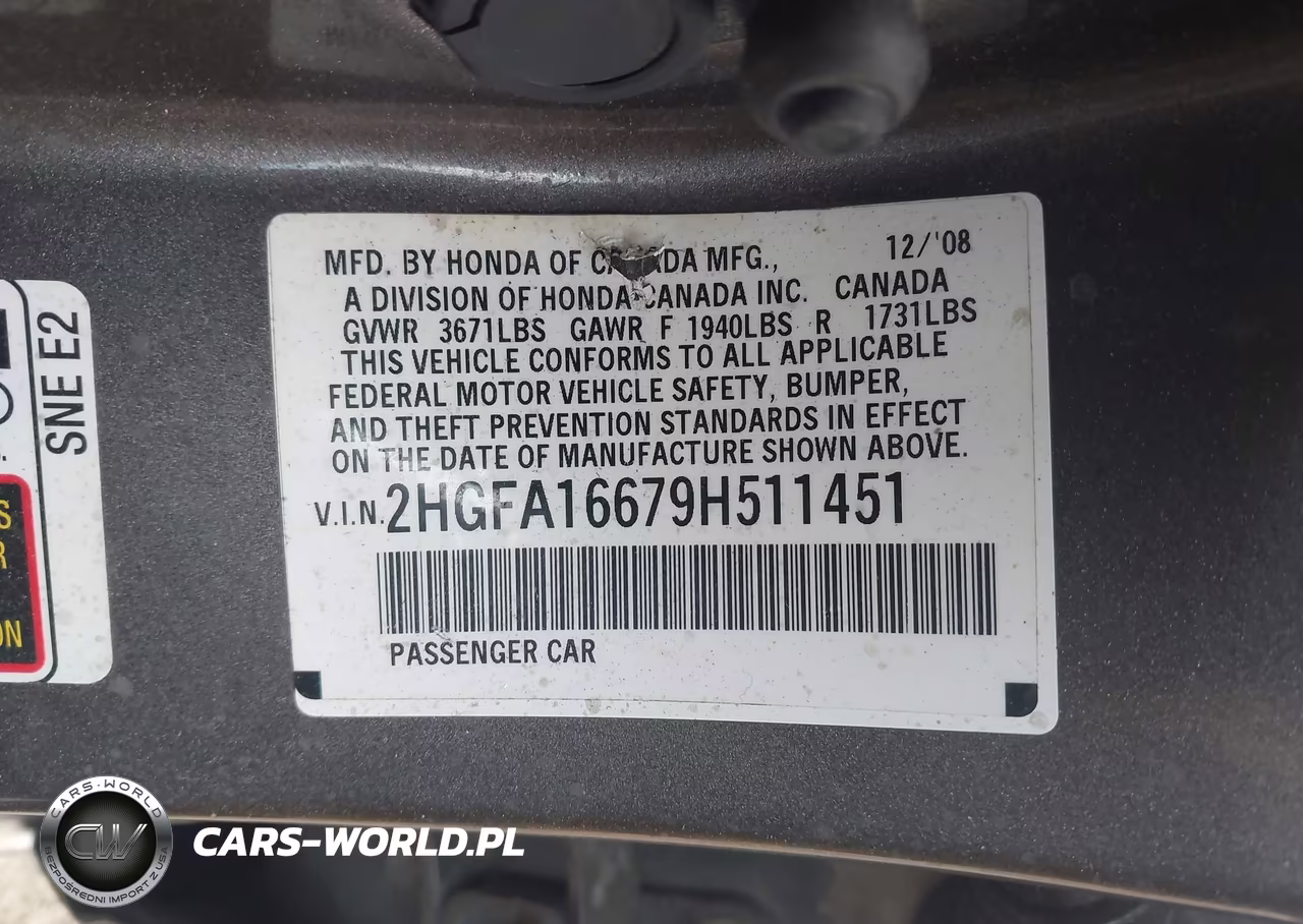 2009 Honda Civic Lx-S VIN:2HGFA16679H511451 - 9