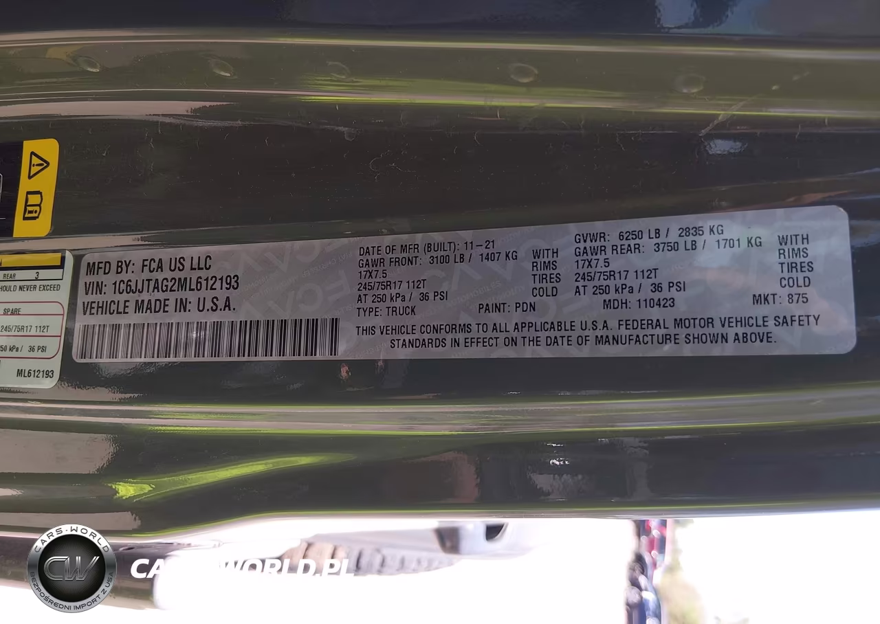 2021 Jeep Gladiator Sport S 4X4 VIN:1C6JJTAG2ML612193 - 9