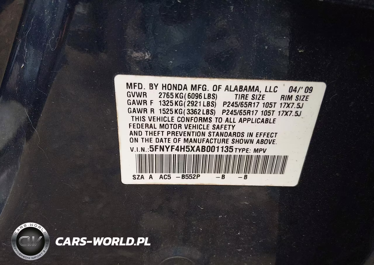 2010 Honda Pilot Ex-L VIN:5FNYF4H5XAB001135 - 9