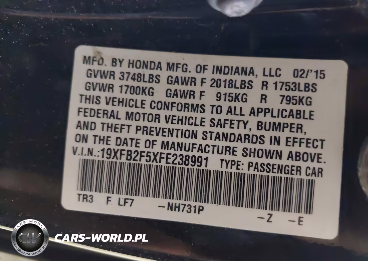 2015 Honda Civic Lx VIN:19XFB2F5XFE238991 - 9