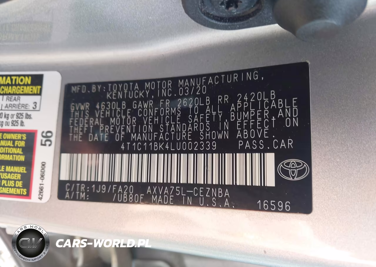 2020 Toyota Camry Le Awd VIN:4T1C11BK4LU002339 - 9