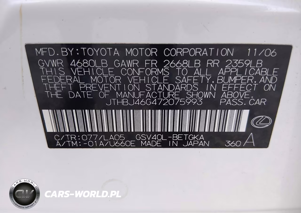 2007 Lexus Es 350 VIN:JTHBJ46G472075993 - 9