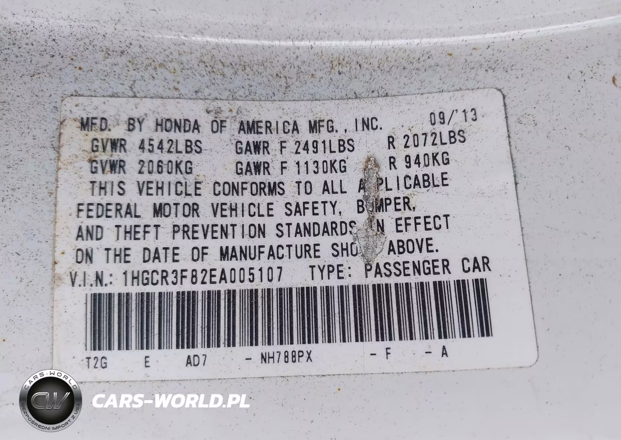 2014 Honda Accord Ex-L V-6 VIN:1HGCR3F82EA005107 - 9
