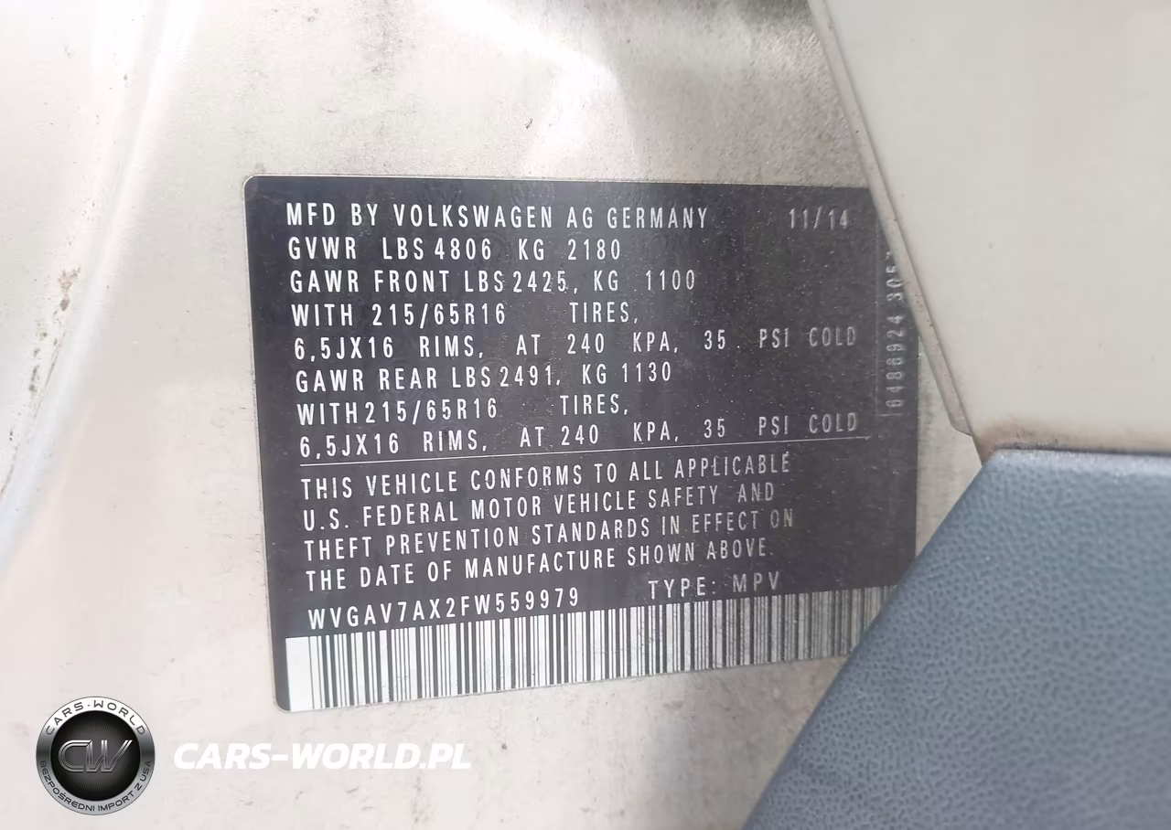 2015 Volkswagen Tiguan S VIN:WVGAV7AX2FW559979 - 9