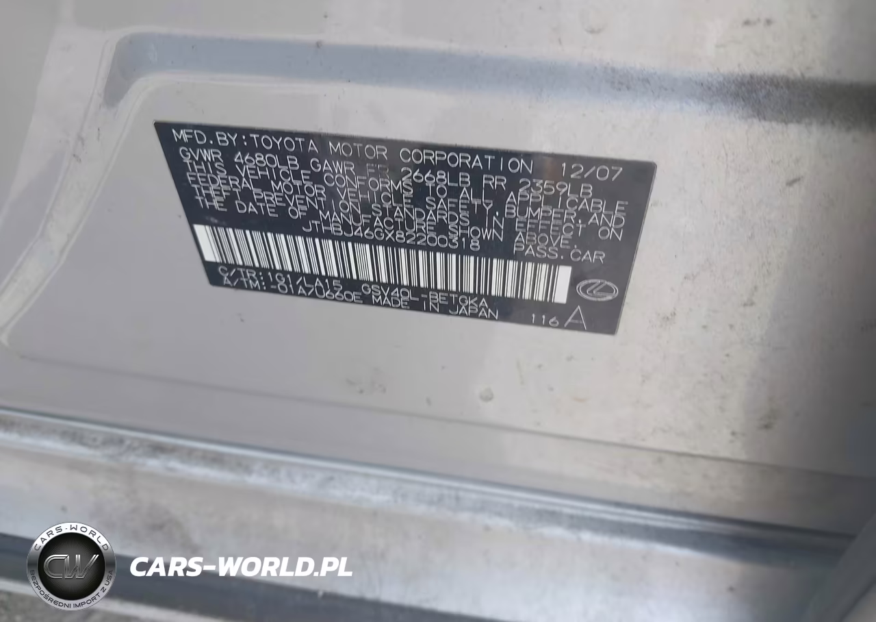 2008 Lexus Es 350 VIN:JTHBJ46GX82200318 - 9