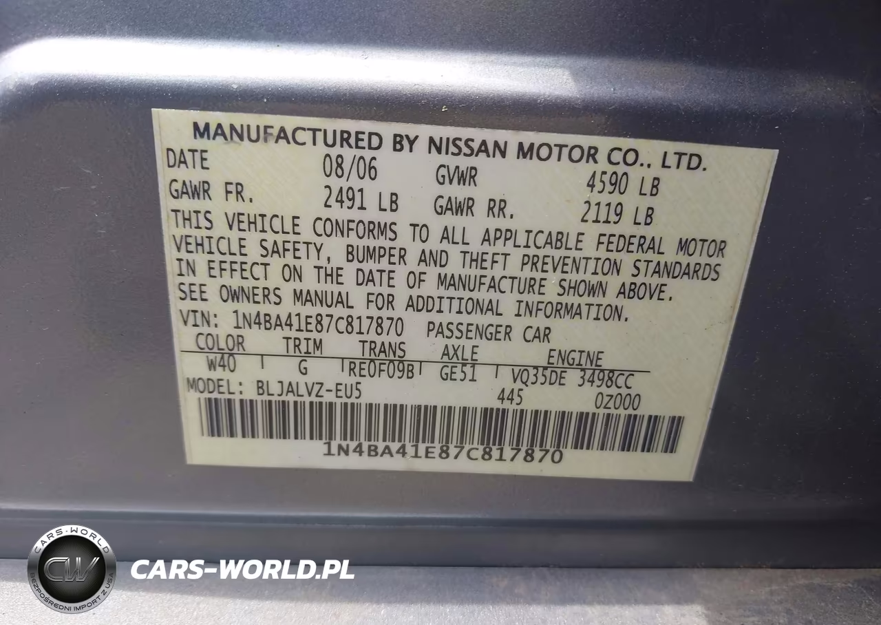 2007 Nissan Maxima 3.5 Se VIN:1N4BA41E87C817870 - 9