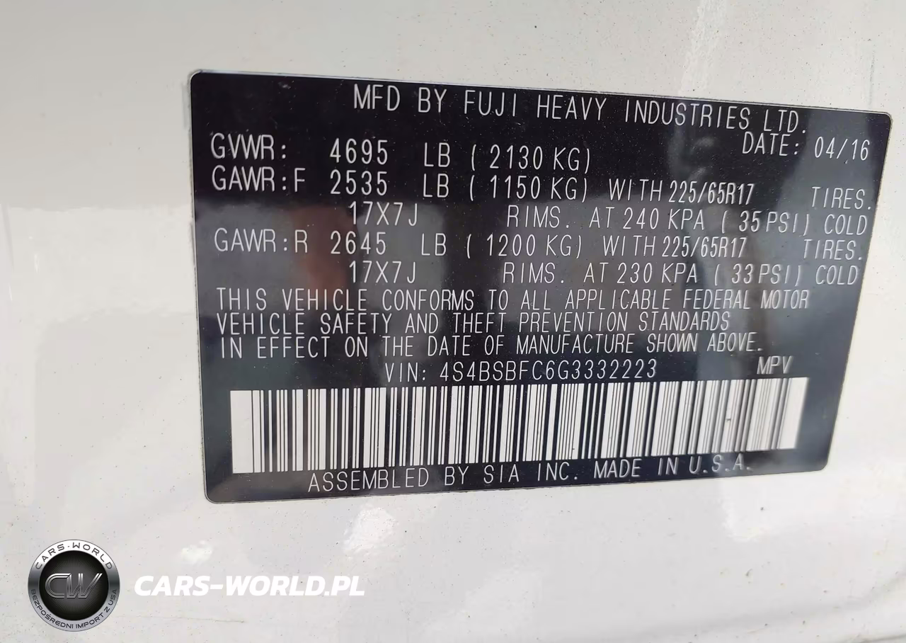 2016 Subaru Outback 2.5I Premium VIN:4S4BSBFC6G3332223 - 9