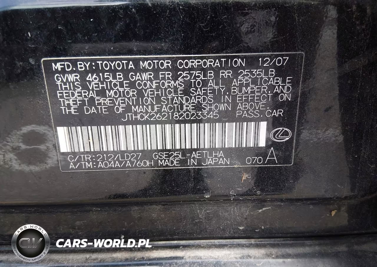 2008 Lexus Is 250 VIN:JTHCK262182023345 - 9