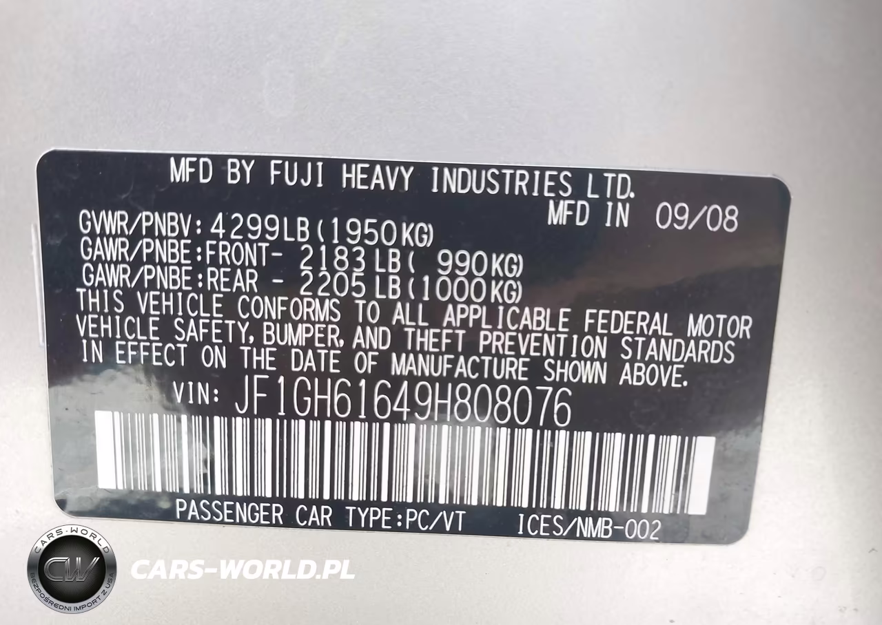 2009 Subaru Impreza 2.5I VIN:JF1GH61649H808076 - 9