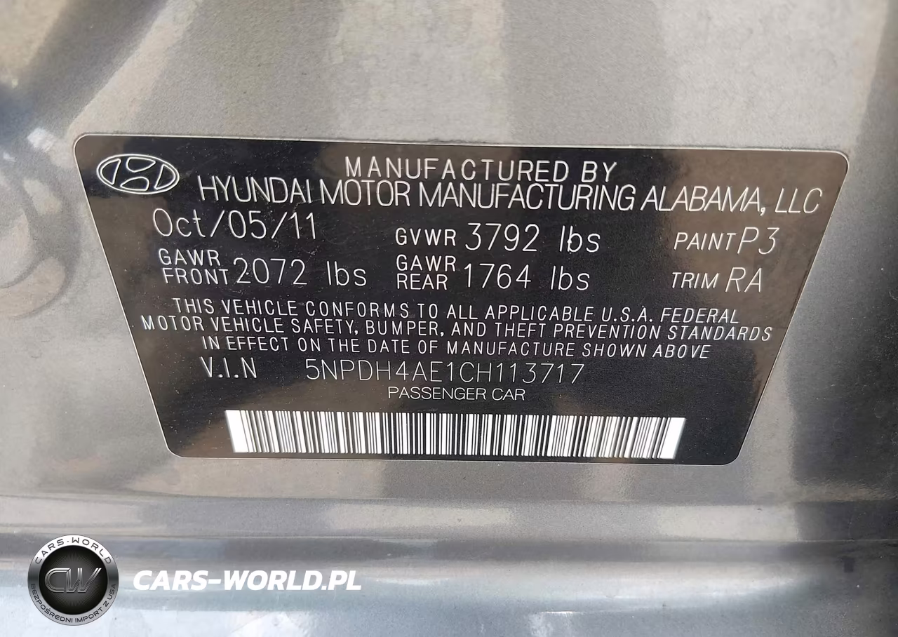 2012 Hyundai Elantra Limited VIN:5NPDH4AE1CH113717 - 9