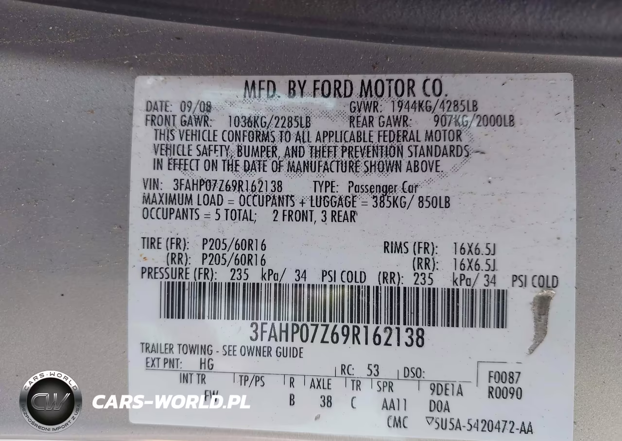 2009 Ford Fusion Se VIN:3FAHP07Z69R162138 - 9